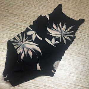 3466 ROXY high neck laced sides One-Piece Swimsuit BLACK TROPICAL sz S